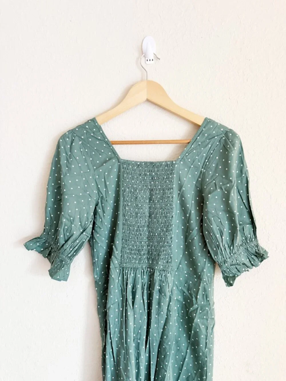 Abercrombie & Fitch Green Polka Dot Midi Dress Size Small - Picture 7 of 7